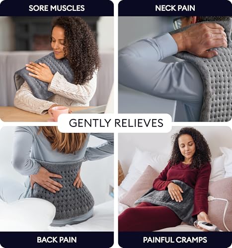 GENIANI Electric Heating Pad for Back Pain & Cramps Relief, Electric Throw, Auto Shut Off, Machine Washable, Moist Heat Pad for Neck & Shoulder - Valentines Day Gifts for Her (12×24", Tabby Gray)
