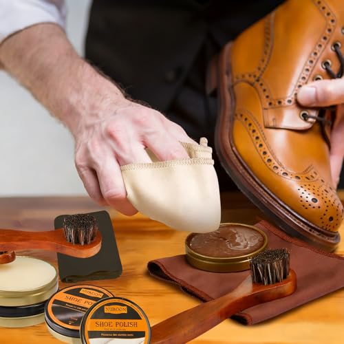 Nuroon 9 Pcs Shoe Polish Kit for Men & Women, 3 Pcs Horsehair Shoe Brushes, Brown Neutral Black Shoe Polish