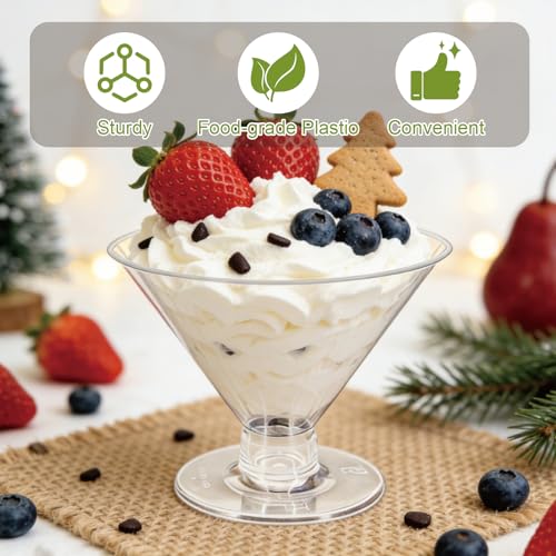 50 PCS Disposable Martini Glasses for Parties 5oz,Plastic Martini Glasses Disposable,Martini Plastic Cups for Wedding Party Bowl Wine Ice Cream Fruit