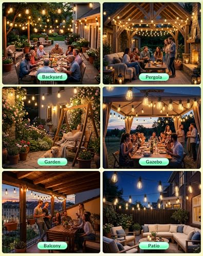 Outdoor String Lights Patio Light - 100Ft Outside Waterproof Dimmable Bulbs