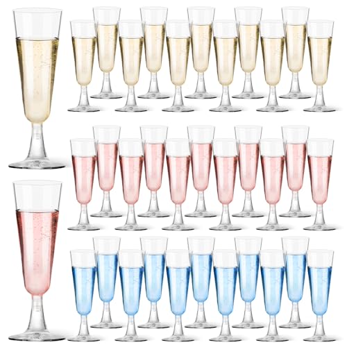 Plastic Champagne Flutes 40 Pack, 5.5 Oz Clear Disposable Plastic Champagne Glasses, Wine Glasses Cups for Wedding Celebration Birthday Party Valentines Wine Tasting New Years Eve Party Supplies