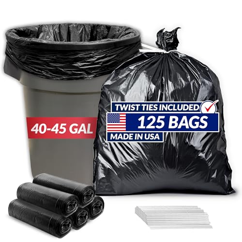 Reli. 40 to 45 Gallon Trash Bags Heavy Duty | 125 Count with Ties | Super Sizeable, Black, Serious Garbage Cleanup