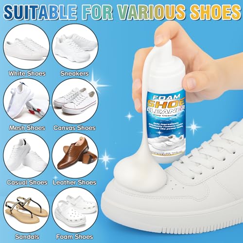 Shoe Cleaner, Deep Cleaning Sole Sneaker Cleaner, Shoe Cleaning Kit with Brush and Towel , White Shoe Cleaner for Sneakers, Tennis Shoes, Leather, Canvas, Rubber, Removes Dirt, Stains, 6.76 oz