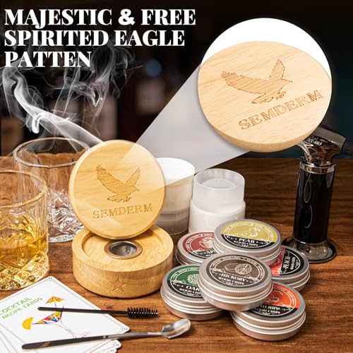 Bourbon Whiskey Smoker Kit with Torch - Old Fashioned Cocktail Smoker Kit with 2 Whiskey Glasses, 6 Wood Chips - Valentines Anniversary Birthday Gifts for Men Dad Husband Boyfriend (No Butane)