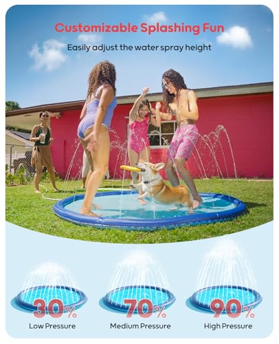 QPAU Splash Pad with Flying Disc for Dogs & Kids – 67" Extra-Thick 0.52mm Non-Slip Sprinkler Pool, Leakproof Water Play Mat for Toddlers, Babies, Pets, Outdoor Summer Toy