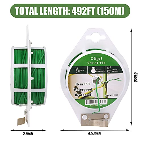 Green Garden Wire, Sturdy Plant Ties for Support with Cutter, 492FT/150m, Indoor, Outdoor, Home and Office Use