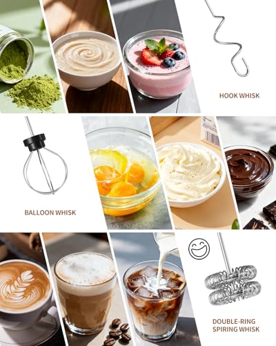 CIRCLE JOY Rechargeable Handheld Milk Frother Wand with Stand, 3 Variable Speeds, 3 Whisks and Storage Box, Electric Drink Mixer for Latte, Cappuccino, Hot Chocolate, Eggs and Protein Powder, Black