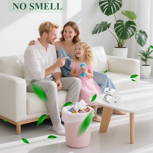 Small Trash Bags 1.2 Gallon, Biodegradable Gallon Waste Bag, Mini Compostable Strong Bathroom Wastebasket Can Liners Garbage Bags for Home Office Kitchen Fit 5 Liter 5L, 1 Gal, White
