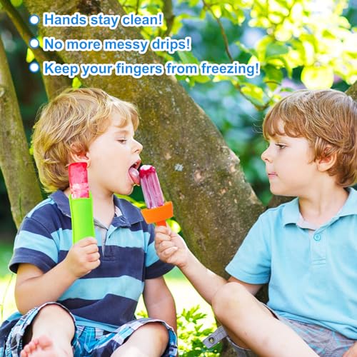 AIERSA 8pcs Popsicle Holders and Ice Pop Sleeves Set for kids No Drip, Silicone Popsicle Holder with Straw and Reusable Neopreneee Freeze Popsicle Sleeves for Toddlers Mess Free, No Freezing Hands