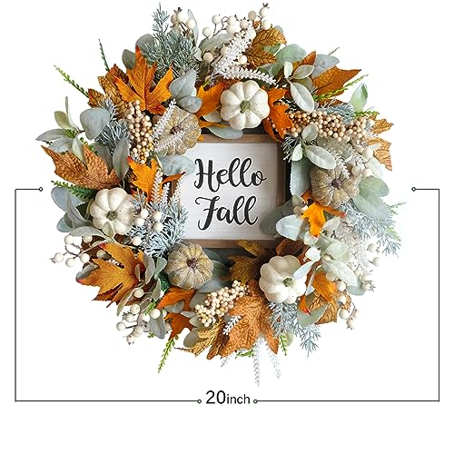 20" Harvest Fall Wreath for Front Door,Pumpkins Berries Autumn Wreaths
