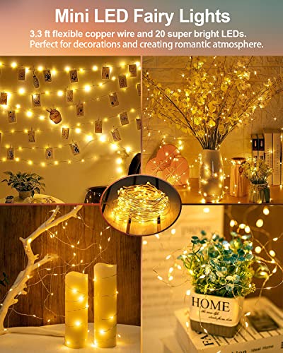 20 Pack Fairy Lights Battery Operated, 3.3ft 20 LED Mini String Lights Twinkle Lights Copper Wire Firefly Starry Lights for Mason Jars Wedding Party