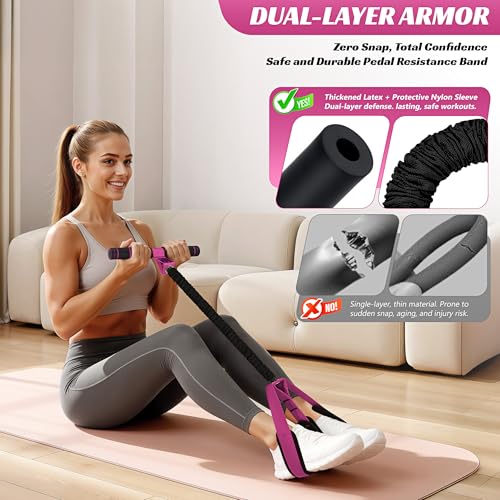 HOXWC Multifunction Pedal Resistance Band with Handle, 50LBS Foot Pedal Resistance Bands for Core/ABS, Arm, Waist, Abdomen, Leg Workout, Portable Sit Up Exercise Equipment for Women