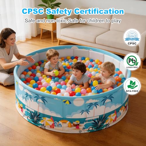 Foldable Swimming Pool for Kids 62.9"x17.7" Hard Plastic Portable Dog Pool Anti-Slip Collapsible Pets Bathtub Kiddie Pool Indoor Outdoor Backyard (Beach Party 63'')