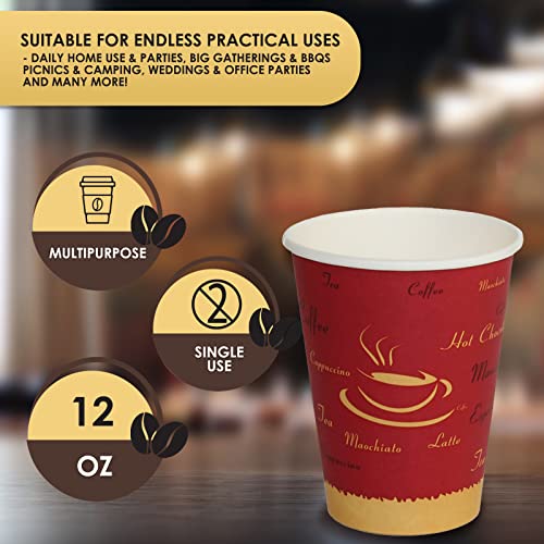 PAMI Disposable Coffee Cups, Single-Use Paper Cups, To-Go Hot Beverage Cups for Espresso Coffee Tea Hot Chocolate, Leak Resistant, Cafe & Home Use (50, 12oz)