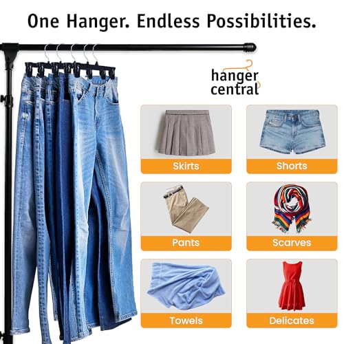 Hanger Central 30 Pack Pants Hangers – 12 Inch Slim Plastic Clothes Hangers with Clips for Skirts, Shorts & Trousers – Non Slip Grip, Heavy Duty Space Saver with Swivel Hook – Black Closet Organizer