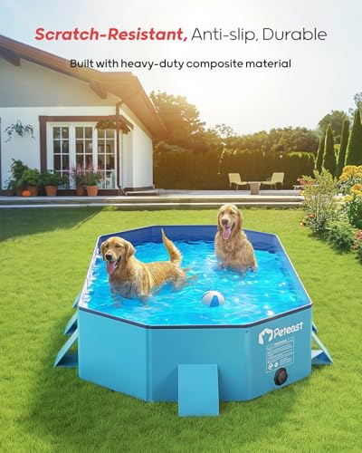 Peteast Foldable Dog Pool - Extra Large 71" x 39" x 12" Hard Plastic Portable Pet Bath Tub with Non-Slip & Reinforced Stability, Collapsible Design for Indoor Outdoor Backyard Use (Blue)