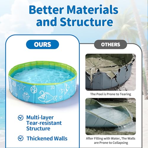 47.3" Foldable Baby Pool with Canopy, Hard Plastic Pool Suitable for Kids Toddler Kiddie, Designed for Use in Backyard, Beach, Park, Blue and Green(No Sprayer)