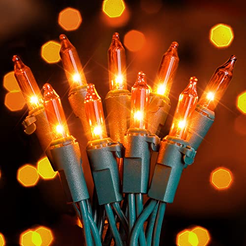 Hopolon Mini Orange Halloween Lights, 2PACK Total 100Count 26FT,Green Wire