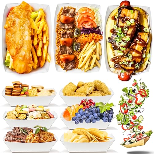 100 Pack 3lb Paper Food Trays,Disposable Greaseproof Kraft Checkered Carnival Food Serving Take Out Basket Tray Boat for Snacks Fries Nachos Popcorn Hot Dogs Carnival Wedding Party Picnic