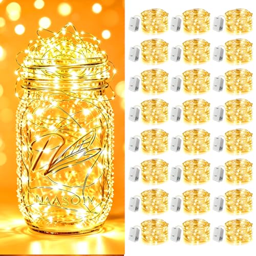 24 Pack Fairy Lights Battery Operated - 3 Modes - 7ft 20 LED Mini Twinkle String Lights Waterproof Silver Wire Firefly Starry Lights for Wedding