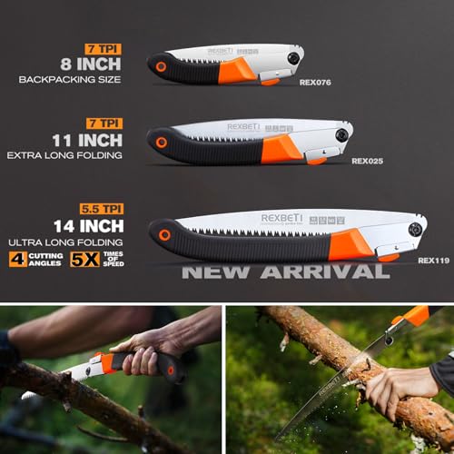 REXBETI Folding Saw, Heavy Duty 11 Inch Extra Long Blade Hand Saws for Wood Camping, Dry Wood Pruning Saws With Hard Teeth, Quality SK-5 Steel, Gifts for men