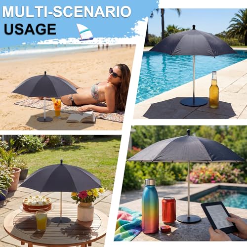 Novabright 1 PC Mini Drink Umbrella with Base, Desktop Table Umbrella for Drinks & Phones, Portable Sunshade for Outdoor Patio, Pool, Camping, Picnic(Classic Style,Black)