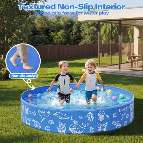 Foldable Kiddie Pool with Canopy, 47in Kids Pool with Detachable UPF 50+ Sunshade, Portable Non-Slip Swimming Pool Dog Pool for Backyard, Beach, Outdoor Summer Water Play
