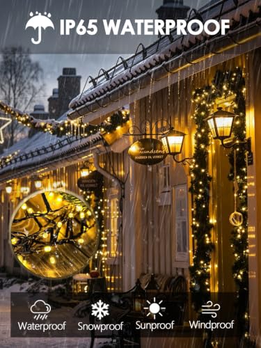 EEW 2 Pack Solar String Lights Outdoor 200 LED Christmas Lights Warm White