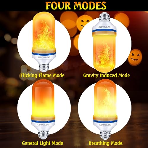 CPPSLEE Upgraded Flame Light Bulbs, 4 Modes Flickering Light Bulbs, E26 Base Fire Flame Bulb for Halloween Decorations Outdoor, Christmas Lights