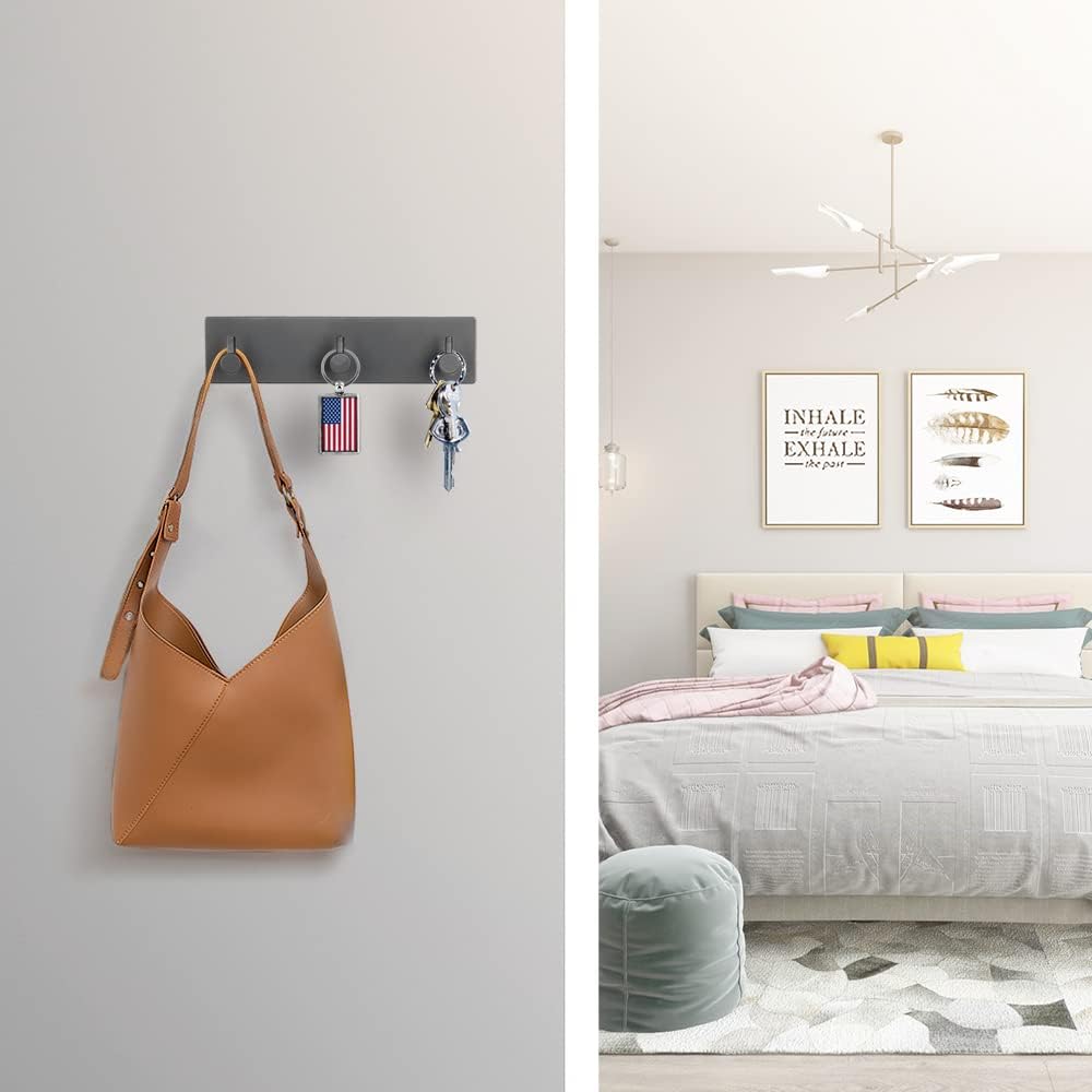 Key Holder for Wall with 2 Self-Adhesive Tapes, No Damage Key Holder Rack for Wall with 3 Key Hooks for Entryway, Door, Bathroom, Kitchen(Black)