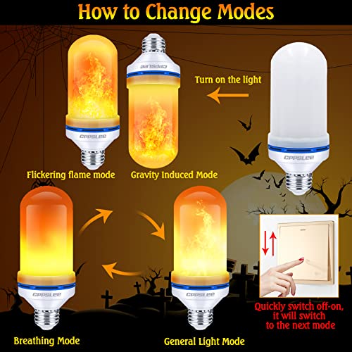 CPPSLEE Upgraded Flame Light Bulbs, 4 Modes Flickering Light Bulbs, E26 Base Fire Flame Bulb for Halloween Decorations Outdoor, Christmas Lights