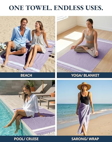LANE LINEN Large Pool Towels, XL Beach Towel 2 Pack, Pre-Washed, No Shrink, Quick Dry Oversized Beach Towels, Stylish Beach Towel for Women, Sand Free Towel, 39"x71" - Regal Orchid