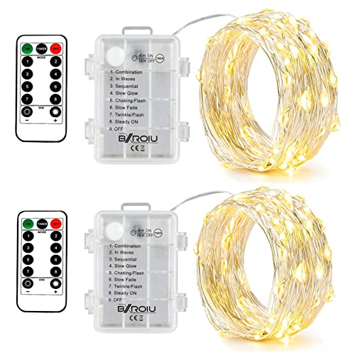 2 x Fairy Lights Battery Operated, 8 Mode 50 LEDs Remote & Timer Warm White