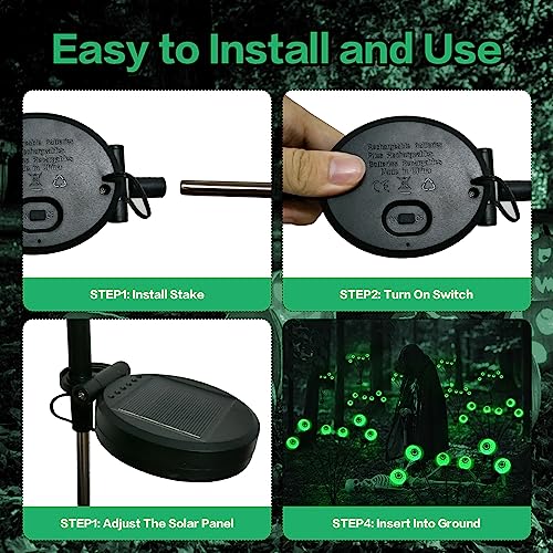 BeHiller Halloween Decorations Outdoor Solar Scary Eyeball Lights,2PACKS 12LED Green Eyeball Swaying Firefly Lights,Waterproof Solar Halloween Path