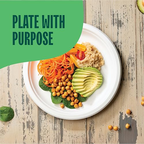 100% Compostable Disposable Paper Plates 125-Pack - (PFAS-Free) - 10 Inch Heavy Duty, Eco-Friendly, Biodegradable Bagasse Dinner Plates