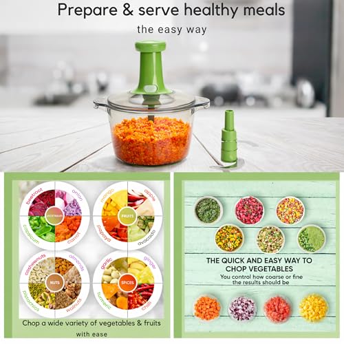 Brieftons Express Manual Food Chopper: Large 8.5-Cup, Hand Chopper Vegetable Cutter to Chop Veggies, Fruits, Herbs, Garlic Onion Chopper for Salsa, Salad, Pesto, Guacamole, Coleslaw, Indian Cooking