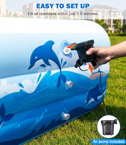 Large Inflatable Swimming Pool for Adults & Kids – 165”x76”x22” Family Backyard Pool with Electric Pump, Heavy Duty PVC Water Party Outdoor Playset