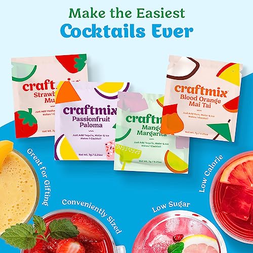 Craftmix Variety Pack Cocktail & Mocktail Drink Mixer, Skinny Mixes - Water Flavoring Packets - Made With Real Fruit - Vegan Low-Carb, Low-Sugar, Non-GMO, Dairy Free, Gluten Free, 12 Pack