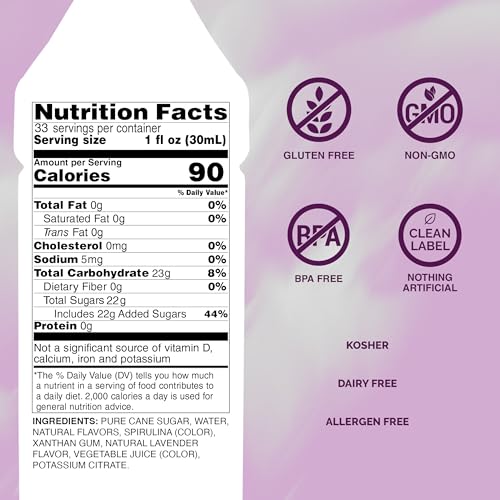 Monin - Lavender Syrup | Aromatic & Floral, Premium Syrup for Cocktails, Lattes & More | Clean Label with No Artificial Flavors, No Artificial Preservatives (BPA Free Bottle, 33.8 fl oz)