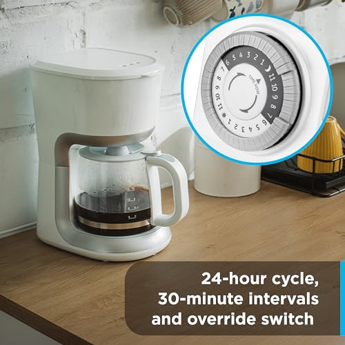 GE 24‑Hour Plug-in Mechanical Timer Outlet, 2 Grounded Outlets, 2 Pack