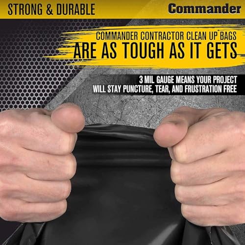 Commander 55 Gallon 3 MIL (eq) Heavy Duty Contractor Bags with Flap Ties - 36" x 56" with flaps - Pack of 10 - For Contractor, Industrial, & Outdoor