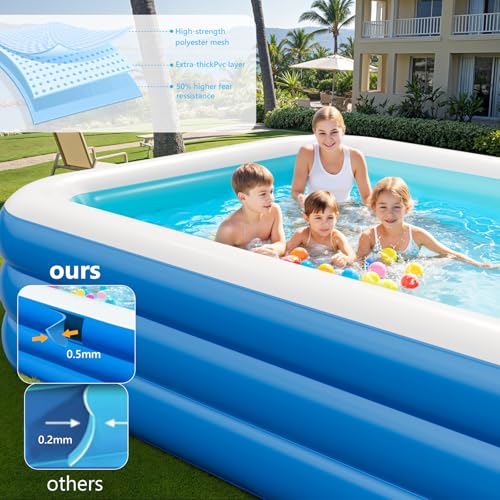 Inflatable Pool for Adults, 115'' x 68'' x 22'' Large Inflatable Pool for Adults, Blow up Pools, Rectangular Family Swimming Poo l, Oversized Thickened Family Inflatable Pools for Outdoor
