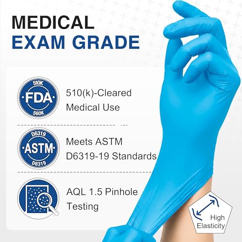 Schneider Nitrile Exam Gloves, Medical Grade Blue Disposable Gloves Latex Free, Rubber Glove for Cleaning, Cooking, Food Prep