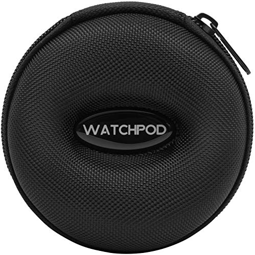 WATCHPOD Travel Watch Case | Single Watch Box w/Zipper for Storage | Cushioned Round Portable Watch Case for Travel | Fits all Wristwatches and Smart Watches up to 50mm (Black)