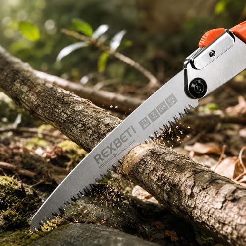 REXBETI Folding Saw, Heavy Duty 11 Inch Extra Long Blade Hand Saws for Wood Camping, Dry Wood Pruning Saws With Hard Teeth, Quality SK-5 Steel, Gifts for men