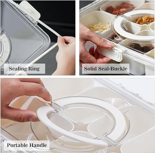 2Pack Divided Veggie Tray with Lid and Handle 8 Compartment Serving Tray with Dividers Portable Travel Snack Containers Stackable Snackle Box Charcuterie Container for Fruit,Vegetable,Salad