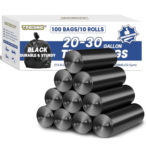 20-30 Gallon Trash Bags Black - 1.28 Mil Thick,30" x 35" Large Garbage Bags 100 Count,20+ Gallon Heavy Duty Trash Can Liners Unscented for Kitchen Home Office Commercial Outdoor