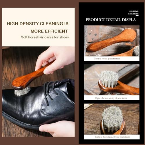 shoe care kit horsehair brush,long-handled round brush,white & black polish,polishing cloth,shoe horn,storage box.