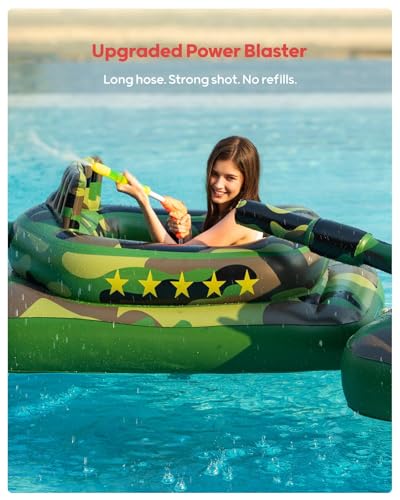 QPAU Inflatable Tank Pool Float for Adults & Kids – Ride-On Camouflage Floaty with Water Cannon, Swim Raft Toy for Boys Girls, Lake Beach Backyard Party Floaties