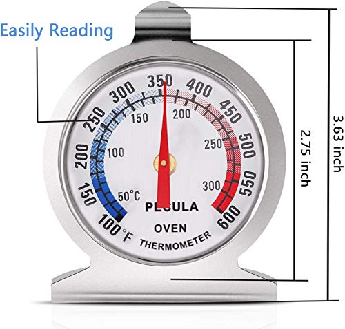 Stainless Steel Oven Thermometer 50-300°C/100-600°F, Analog Instant Read, Battery-Free Kitchen Cooking Thermometer, Hook & Stand Design Food Thermometer for Oven, Grill, Smoker, Fryer